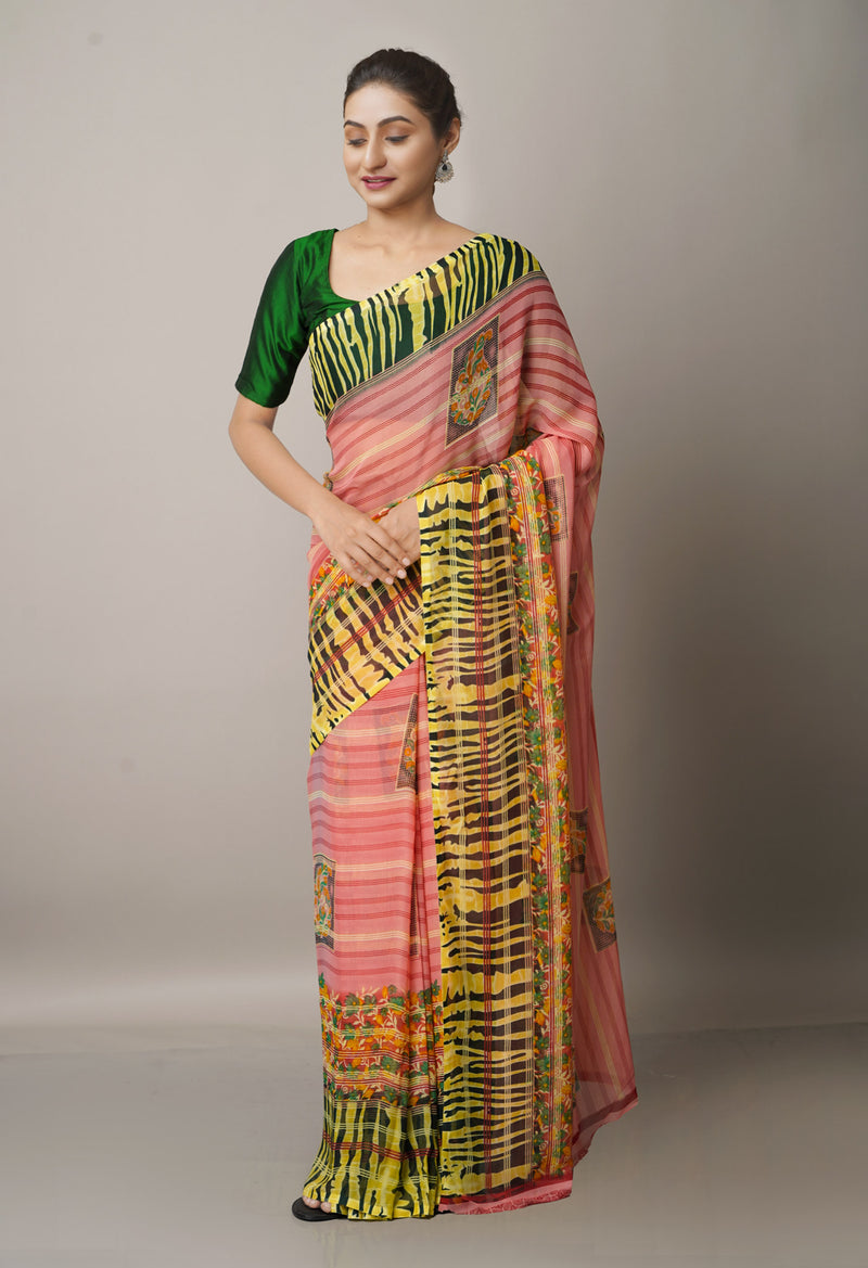 Pink  Fancy Block Printed Georgette Saree-UNM66925