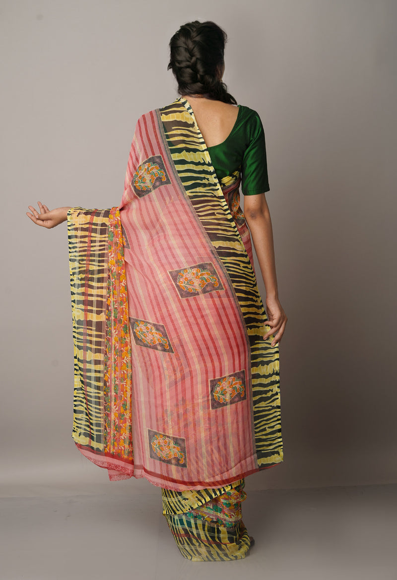 Pink  Fancy Block Printed Georgette Saree-UNM66925