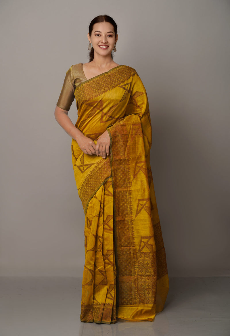 Mustard Yellow  Chanderi Sico Saree-UNM67044