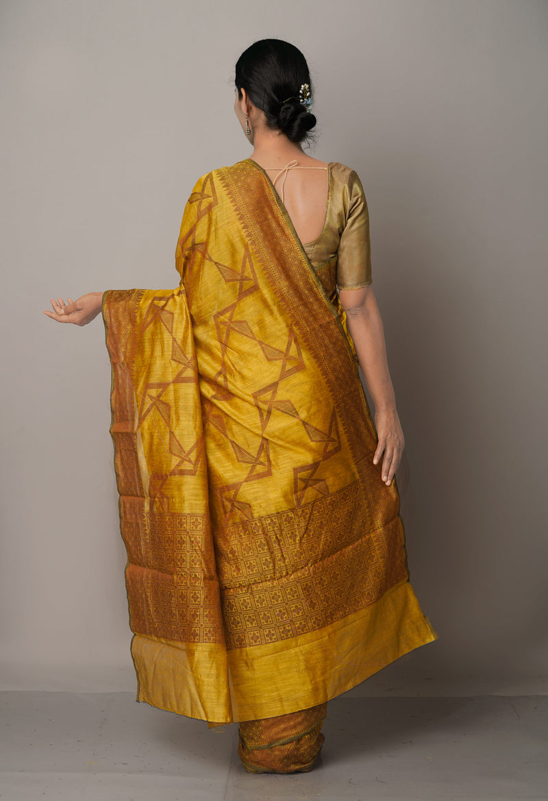 Mustard Yellow  Chanderi Sico Saree-UNM67044