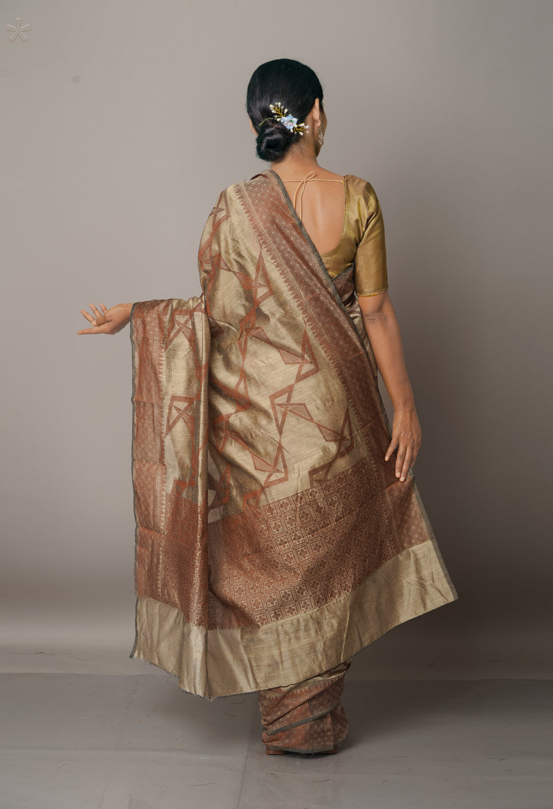 Brown Chanderi Sico Saree-UNM67048