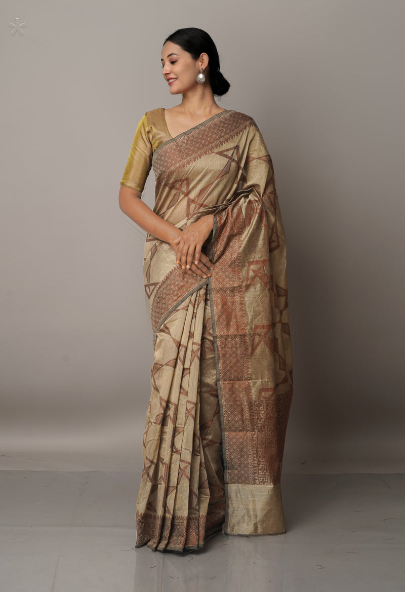 Brown Chanderi Sico Saree-UNM67048