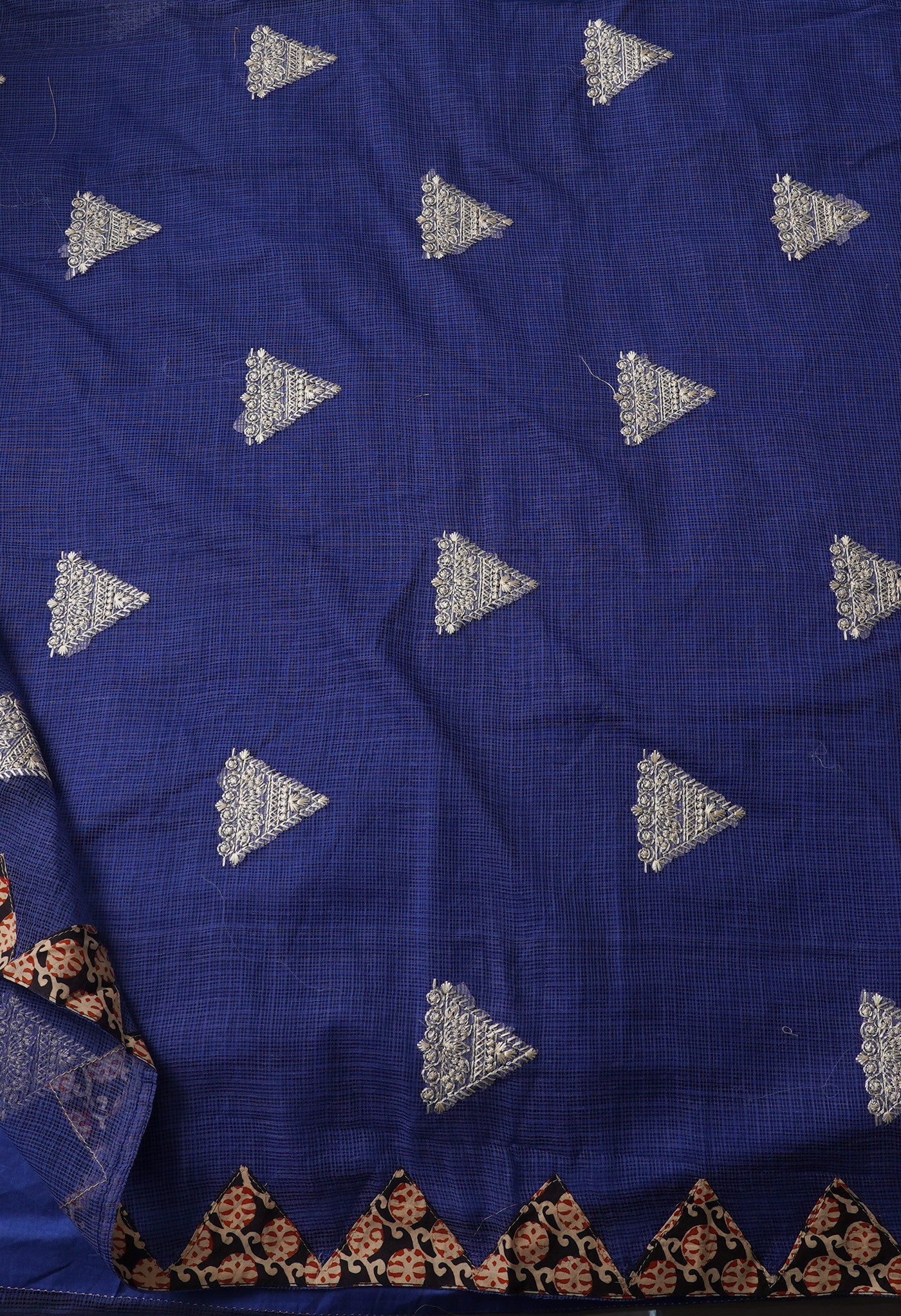 Blue  Cross Stitched Embroidered Supernet Saree-UNM67095
