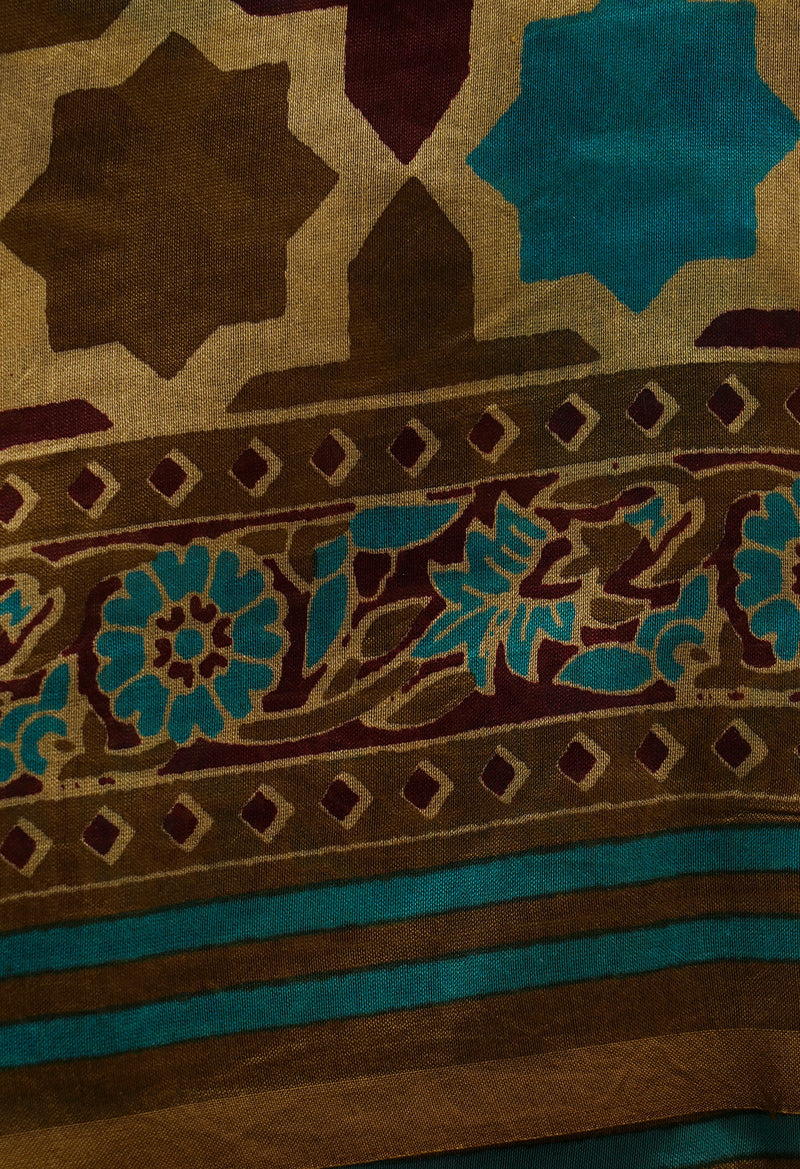 Multi Pure Ajrakh Chanderi Sico Saree-UNM67117