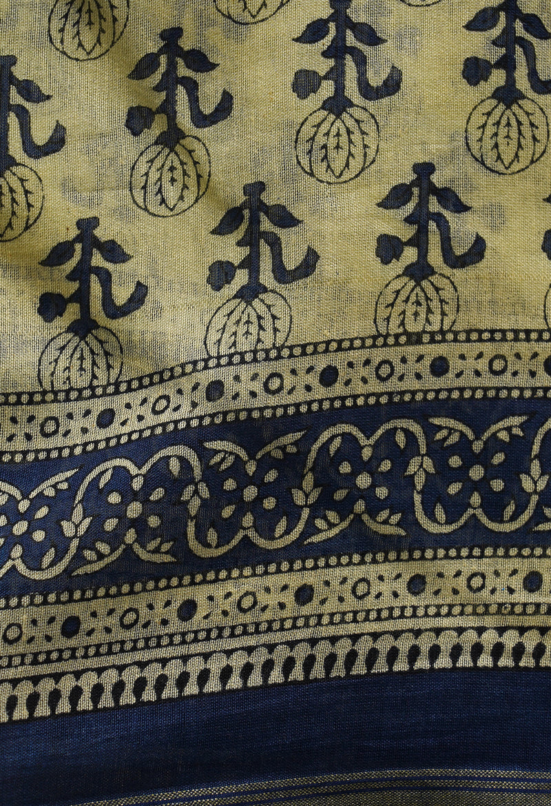 Beige Pure Ajrakh Chanderi Sico Saree-UNM67119