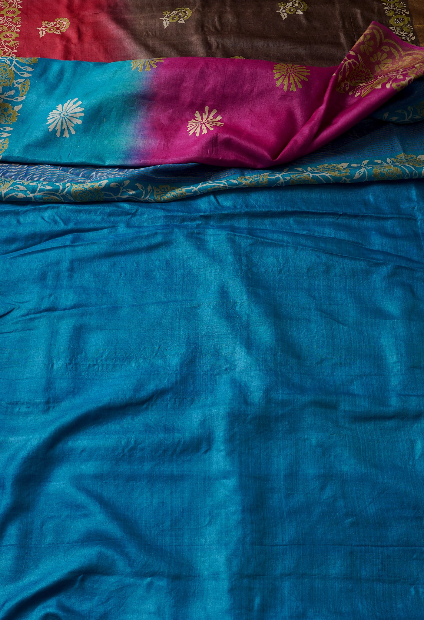 Pink-Blue Pure Handloom Bengal Tussar Silk Saree-UNM67122