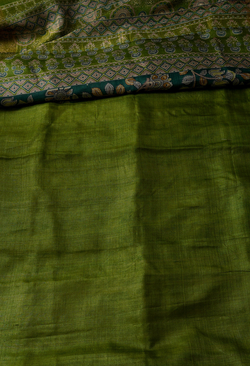 Green Pure Handloom Bengal Tussar Silk Saree-UNM67130