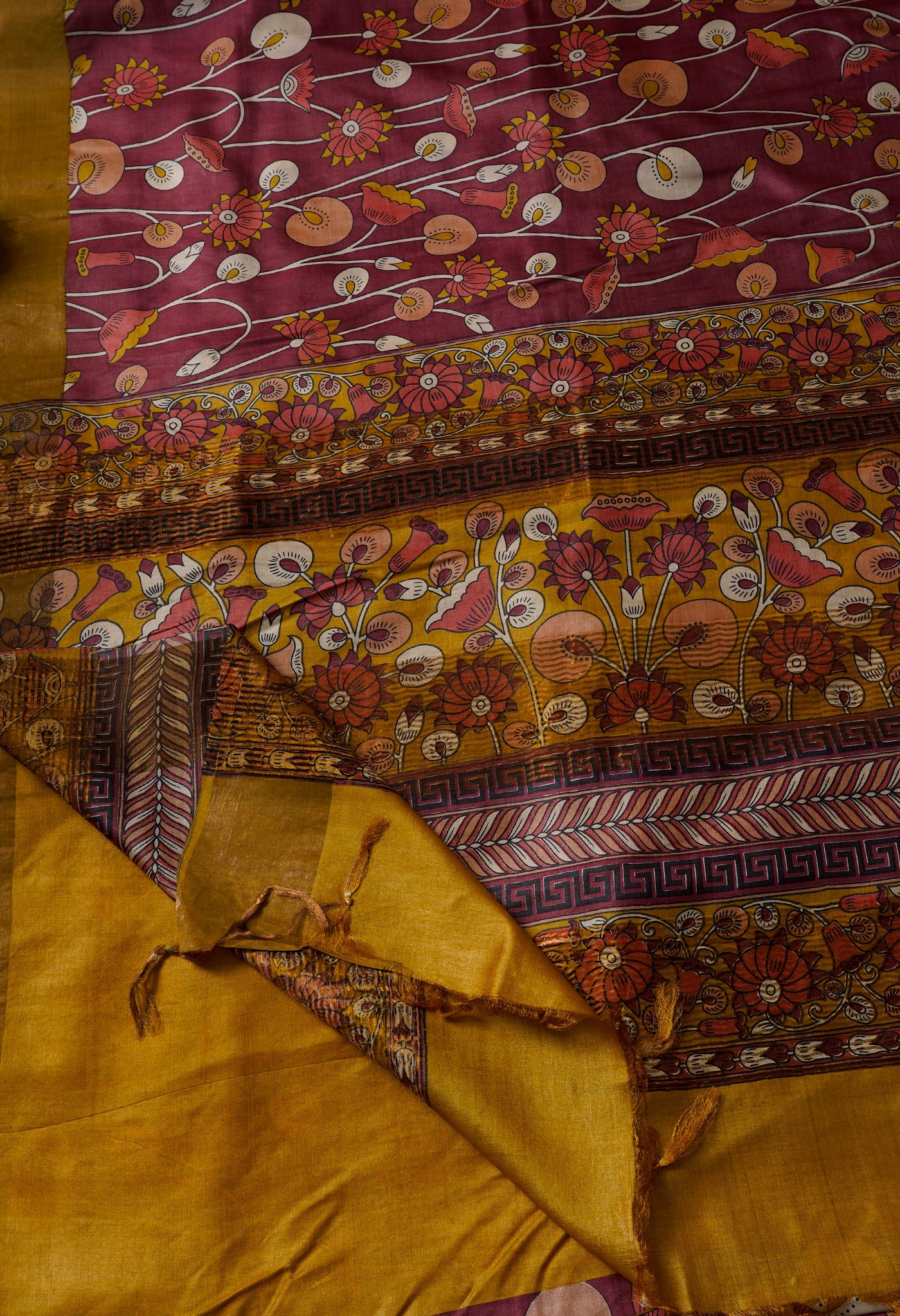 PinkMustard Yellow Pure Handloom Bengal Tussar Silk Saree-UNM67133