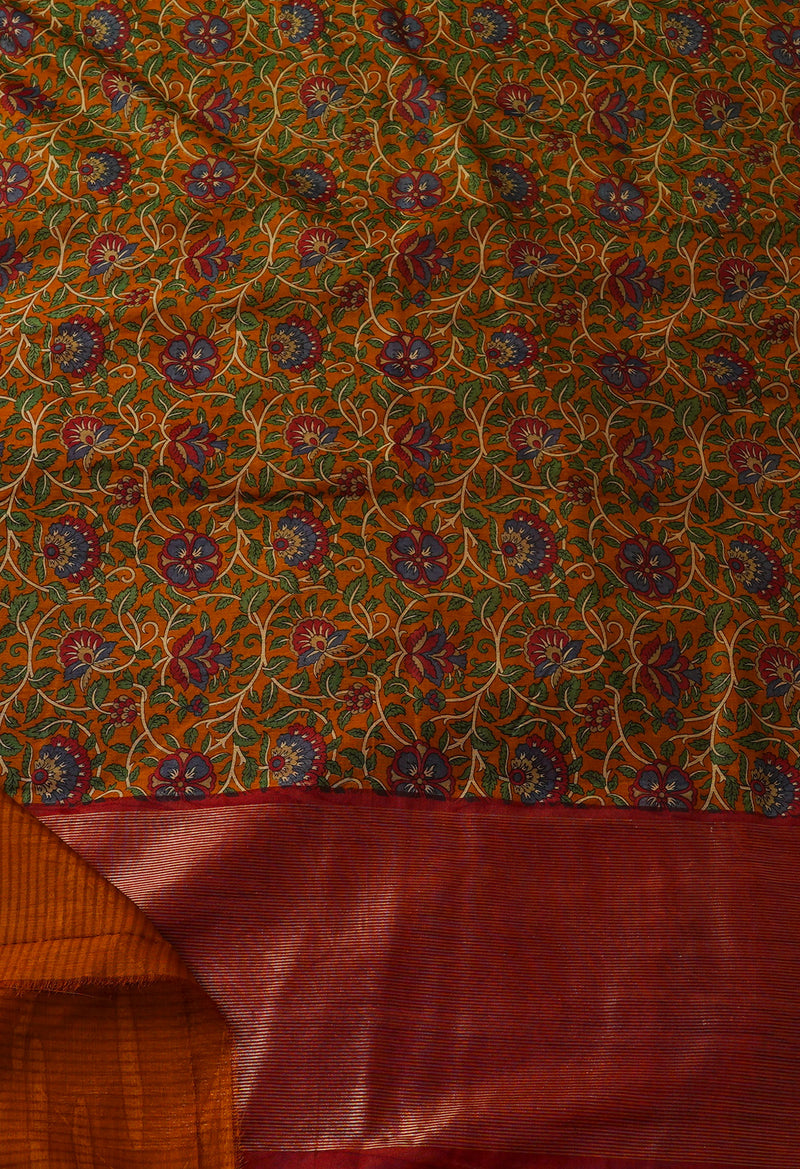 Chocolate Brown-Maroon  Block Printed  Maheshwari Sico Saree-UNM67190