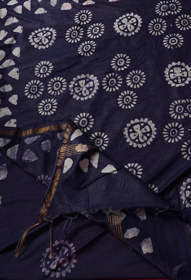 PinkNavy Blue Pure Batik Chanderi  Silk Saree-UNM67235
