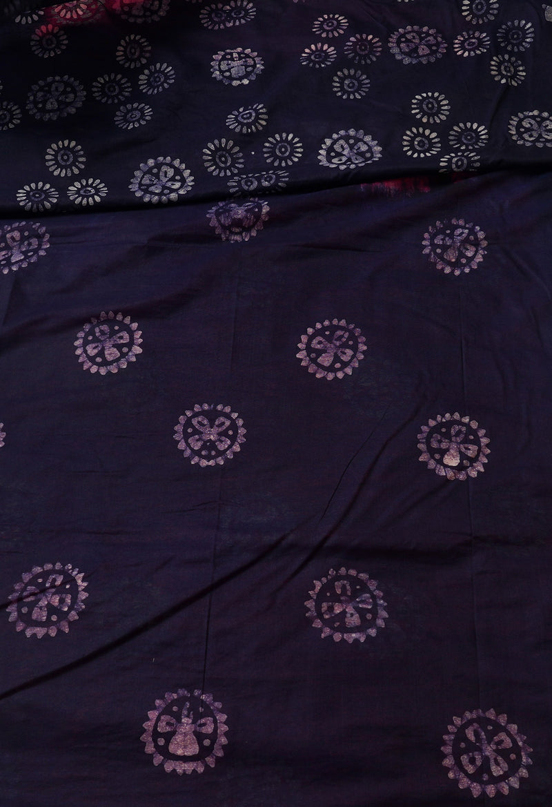 PinkNavy Blue Pure Batik Chanderi  Silk Saree-UNM67235