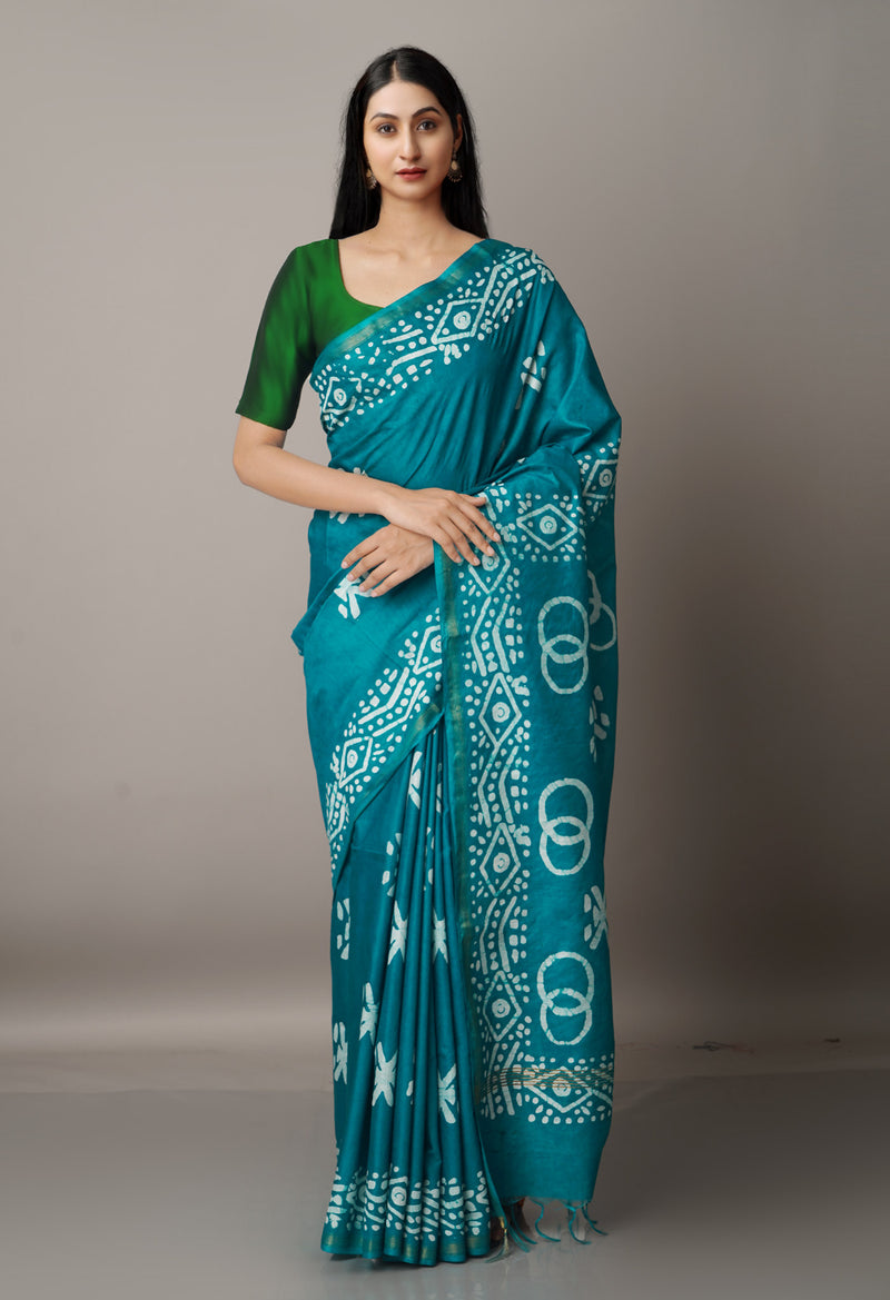 Green Pure Batik Chanderi  Silk Saree-UNM67243