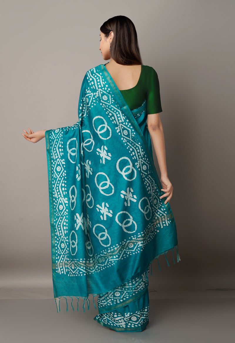 Green Pure Batik Chanderi  Silk Saree-UNM67243