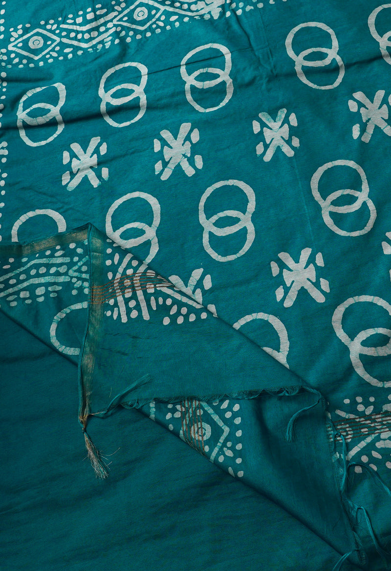 Green Pure Batik Chanderi  Silk Saree-UNM67243