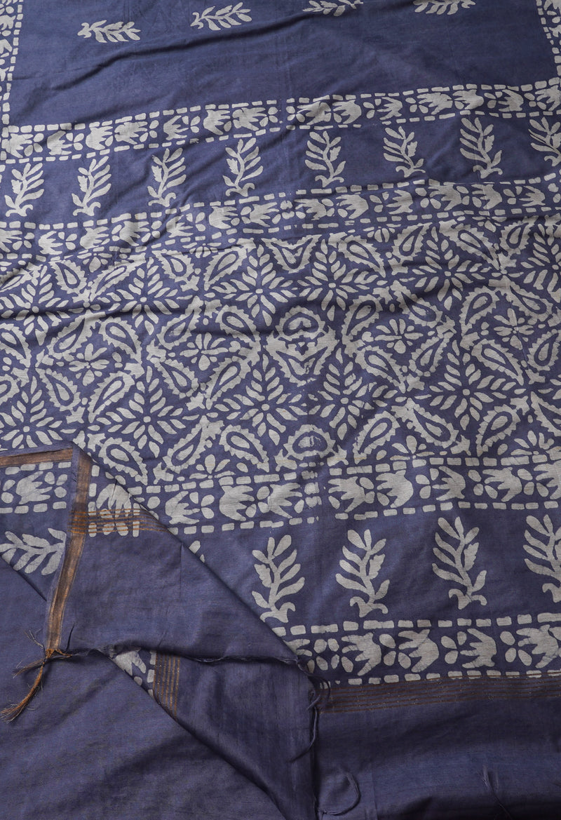 Grey Pure Batik Chanderi  Silk Saree-UNM67250
