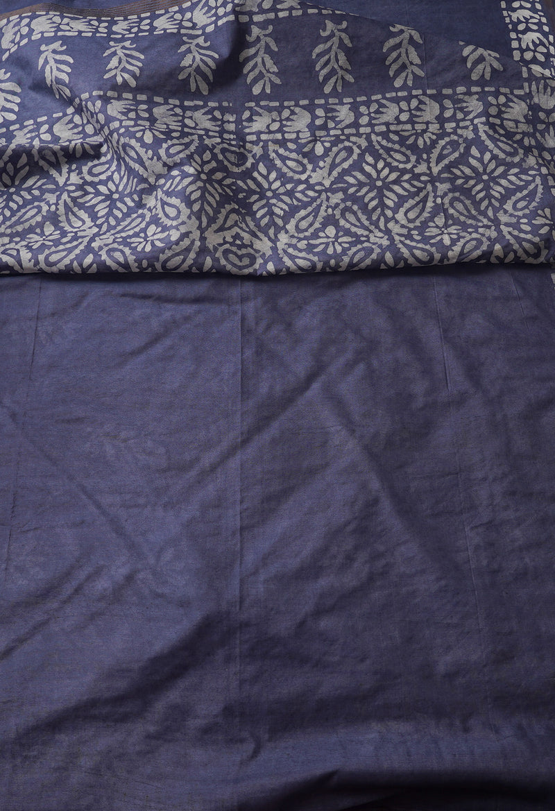 Grey Pure Batik Chanderi  Silk Saree-UNM67250