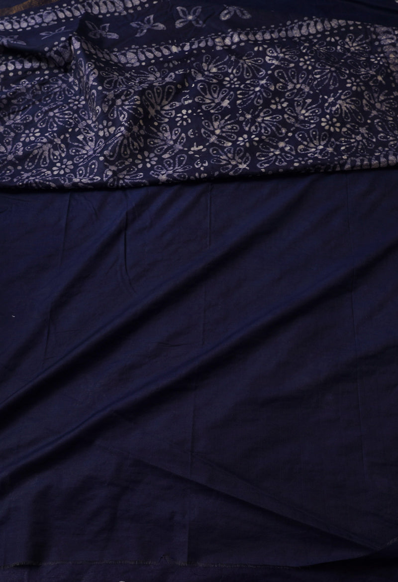 Navy Blue Pure Batik Chanderi  Silk Saree-UNM67279