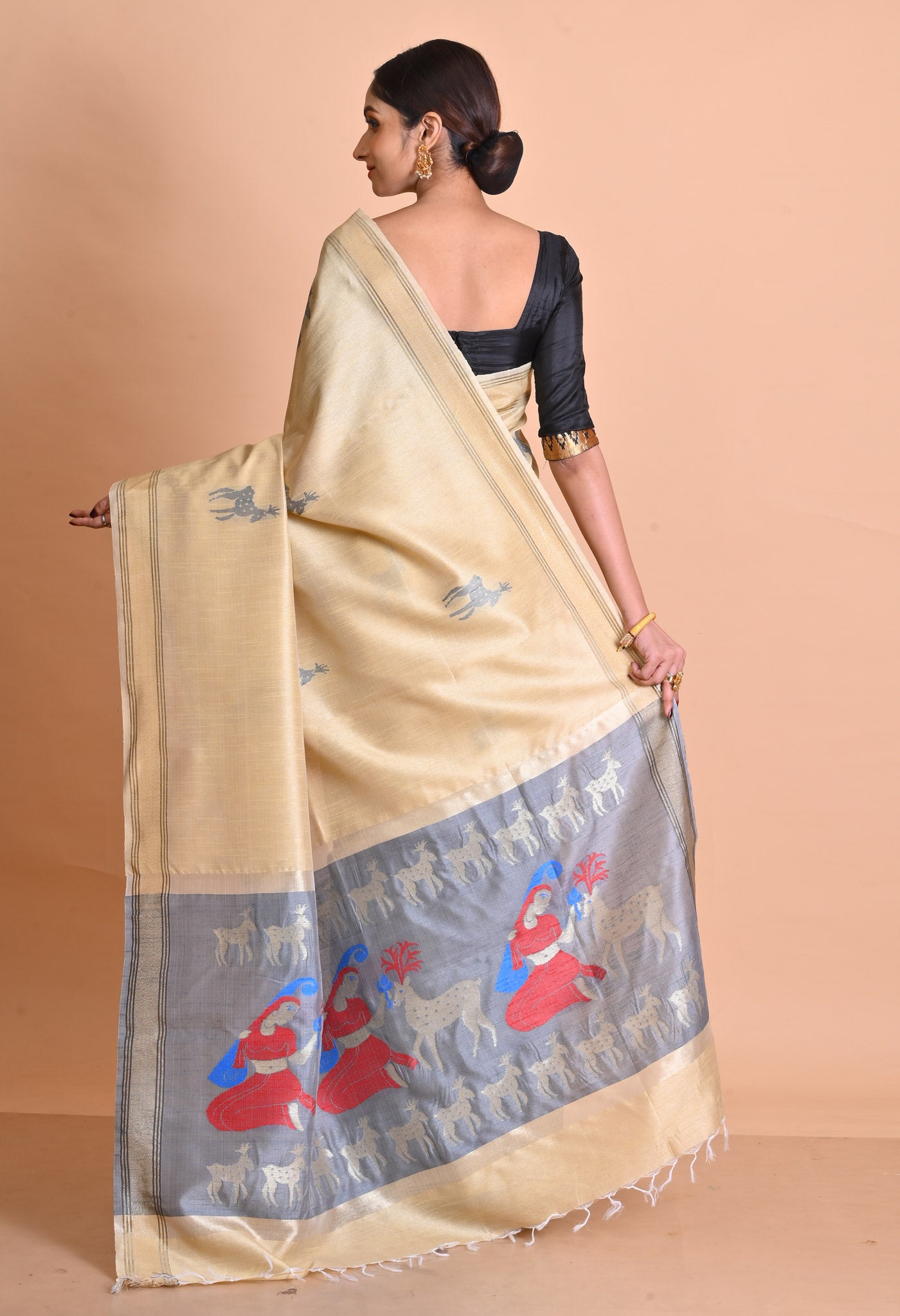 Cream Dupion Silk Saree-UNM67884