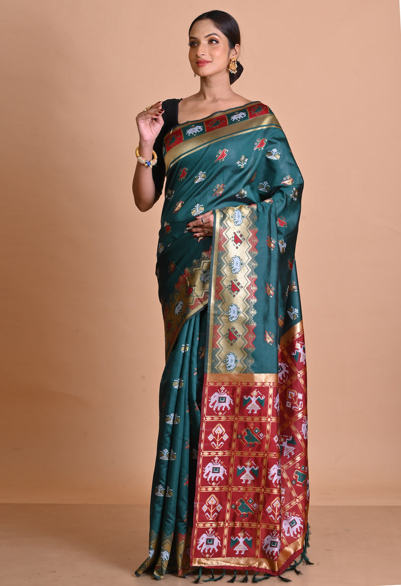 Dark Green  Paithani Patola Soft Silk Saree-UNM67912