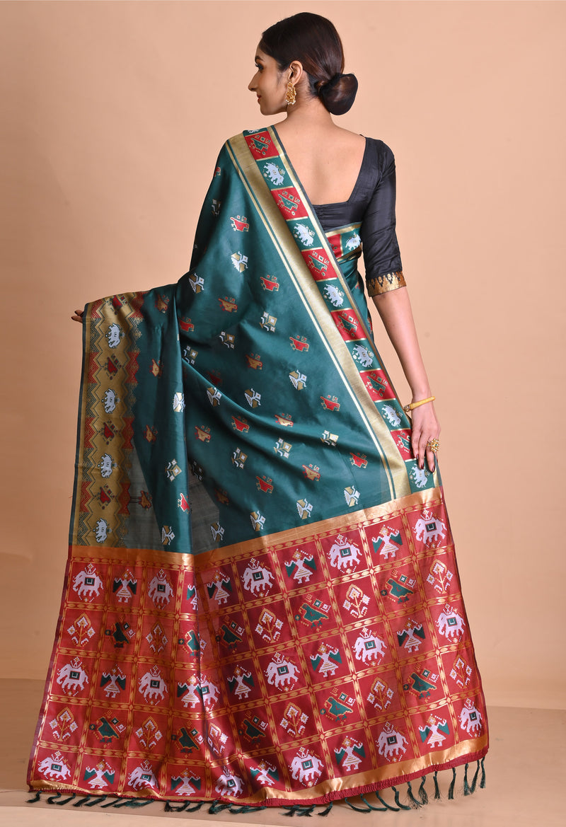 Dark Green  Paithani Patola Soft Silk Saree-UNM67912