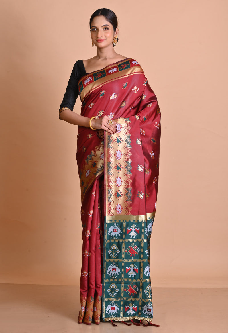 Maroon  Paithani Patola Soft Silk Saree-UNM67914