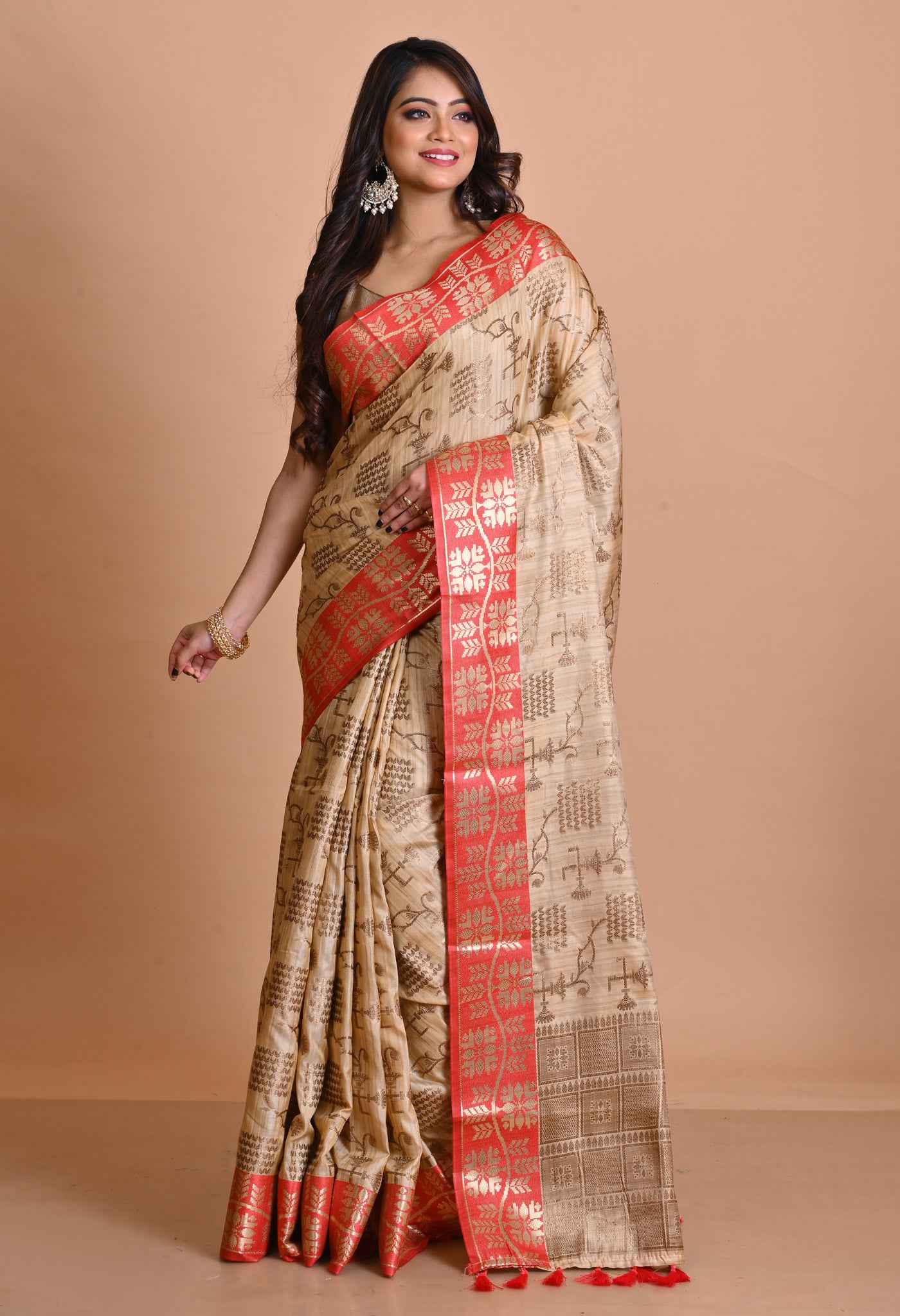 Cream  Fancy Banarasi Silk Saree-UNM67916
