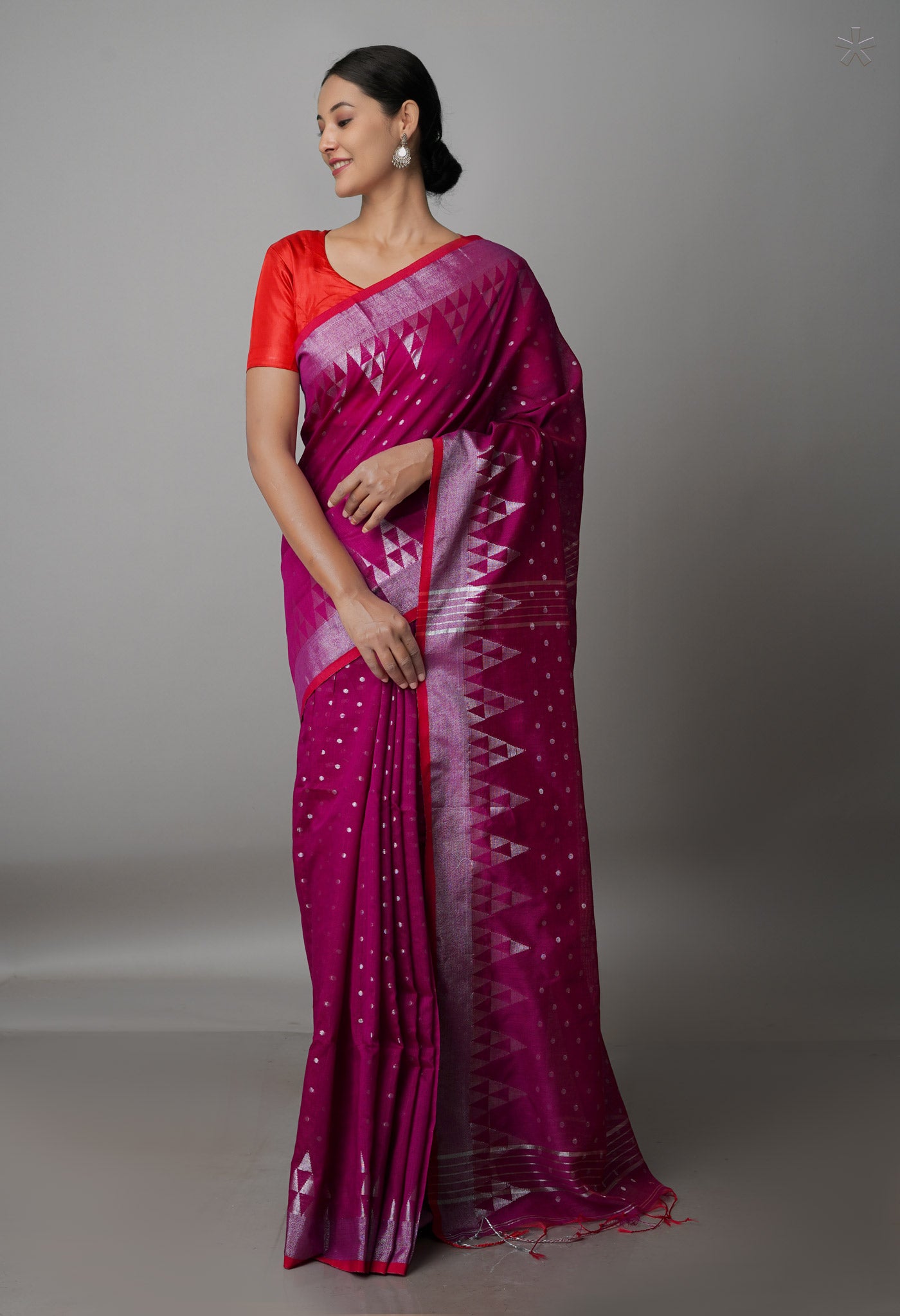 Purple Handloom Jamdhani Bengal Linen Saree-UNM68154