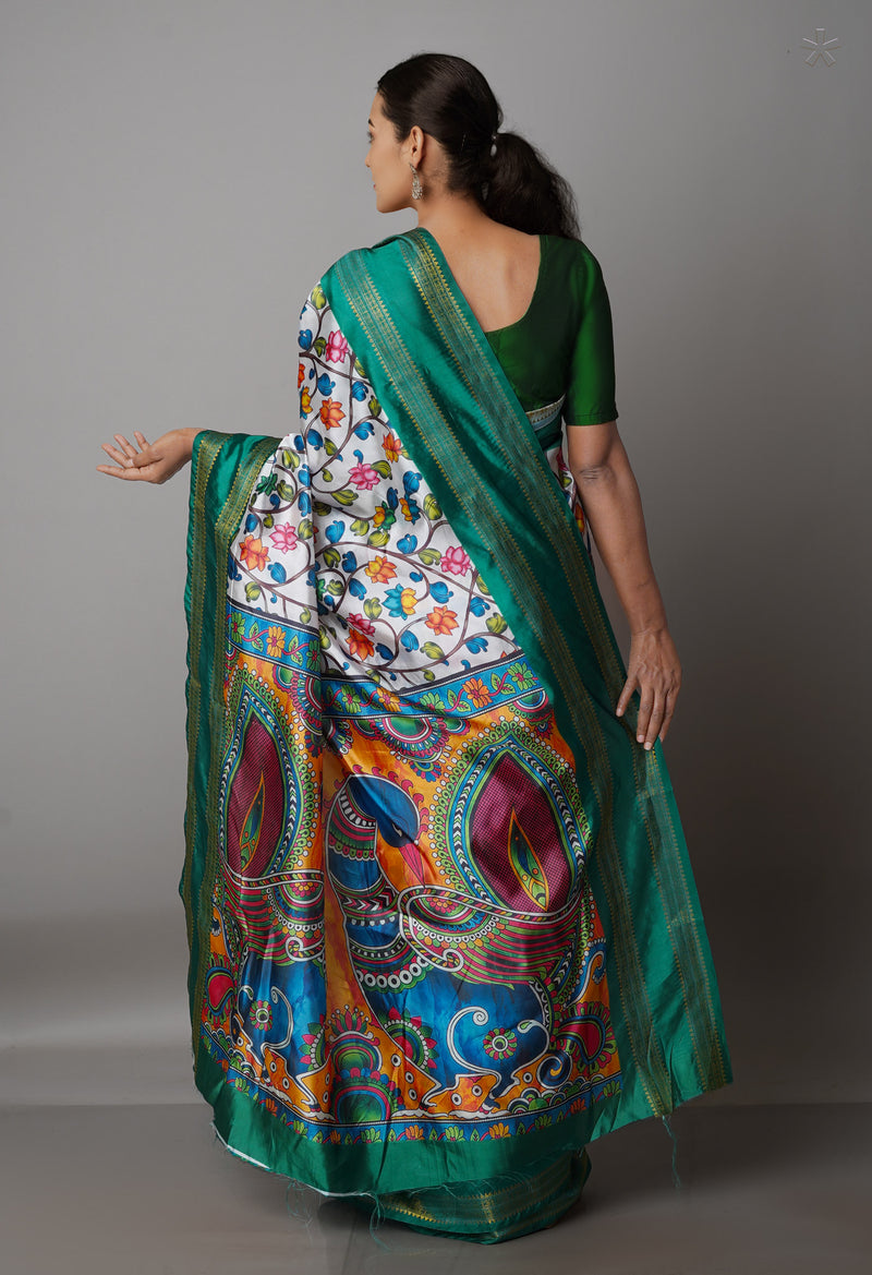 White  Kalamkari Soft Silk Saree-UNM69171