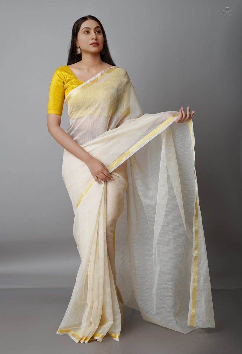 Beige Pure  Plain Kota Cotton Saree-UNM69202