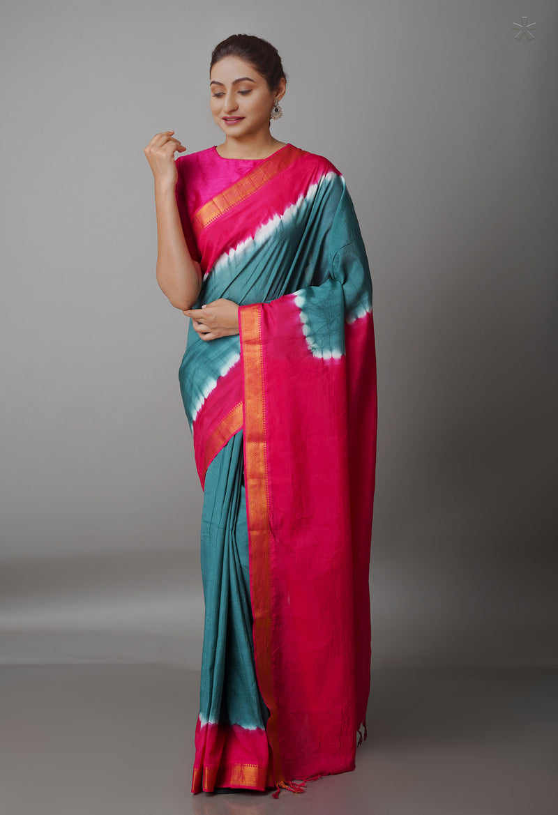 Dark Green  Mangalgiri Soft Silk Saree-UNM69212