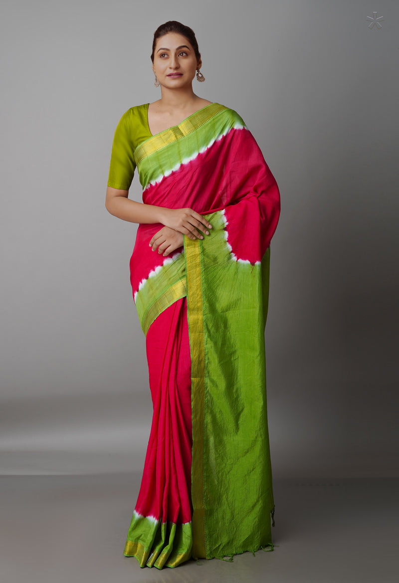 Cherry Red  Mangalgiri Soft Silk Saree-UNM69214