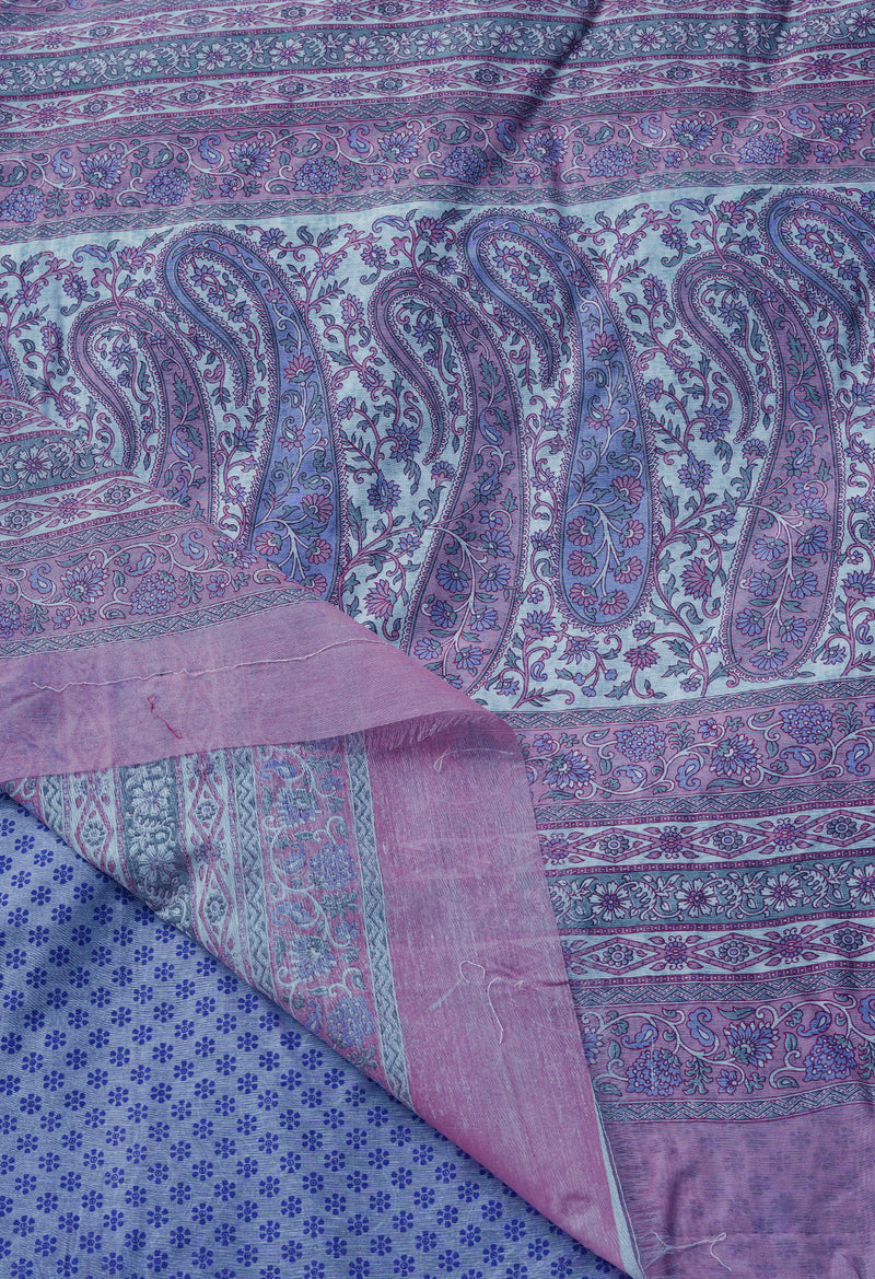 Lavender  Block Printed Chanderi Sico Saree-UNM69254