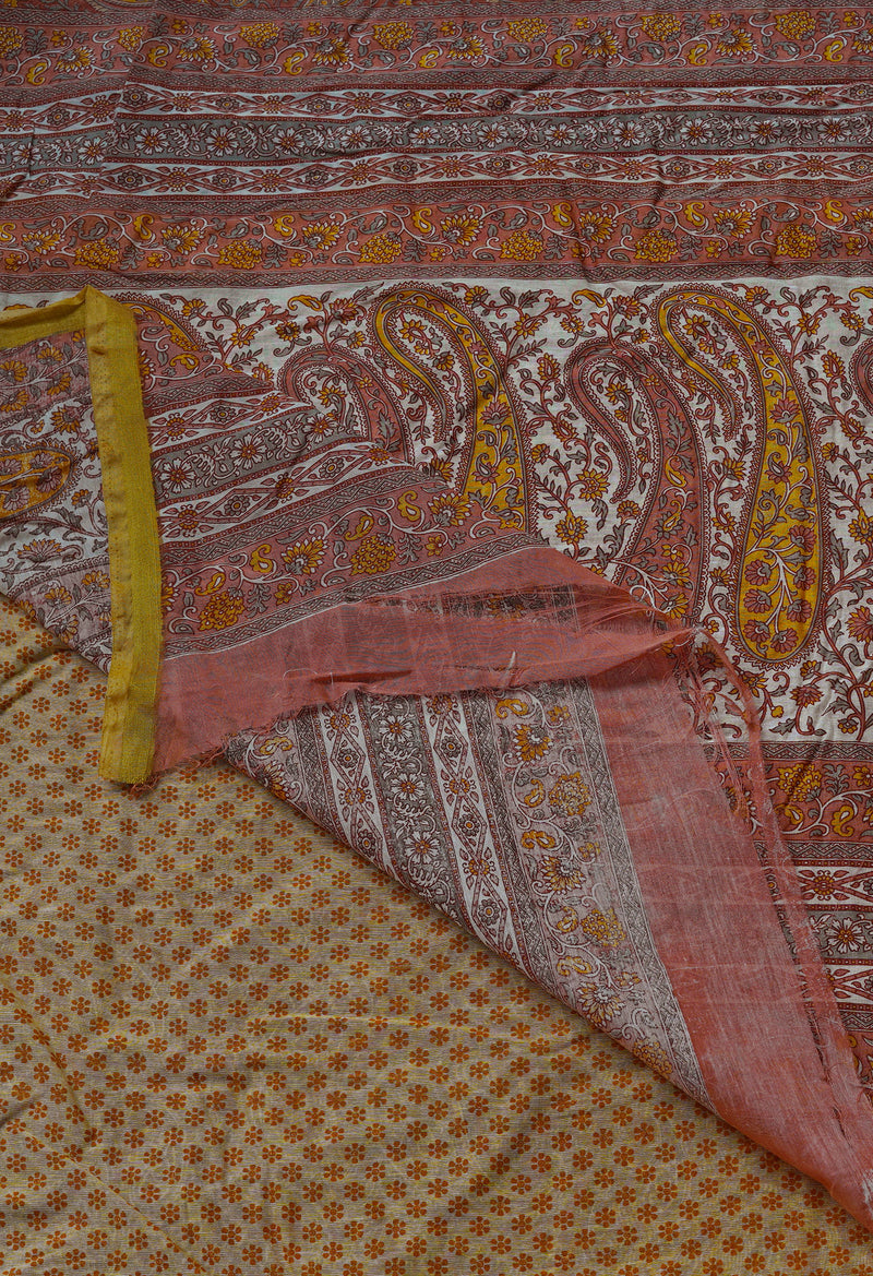 Rust Orange  Block Printed Chanderi Sico Saree-UNM69256