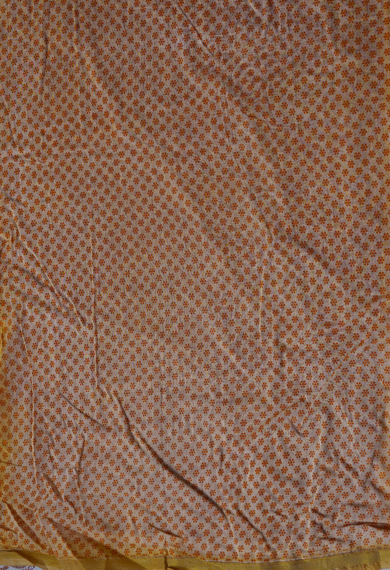 Rust Orange  Block Printed Chanderi Sico Saree-UNM69256