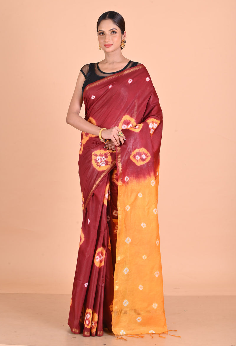 Red-Yellow  Shibori Chanderi Sico Saree-UNM69328