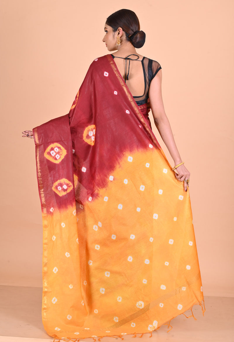 Red-Yellow  Shibori Chanderi Sico Saree-UNM69328