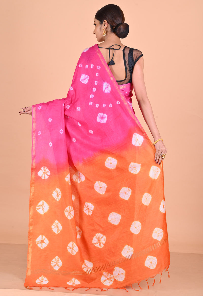 Pink-Orange  Shibori Chanderi Sico Saree-UNM69329