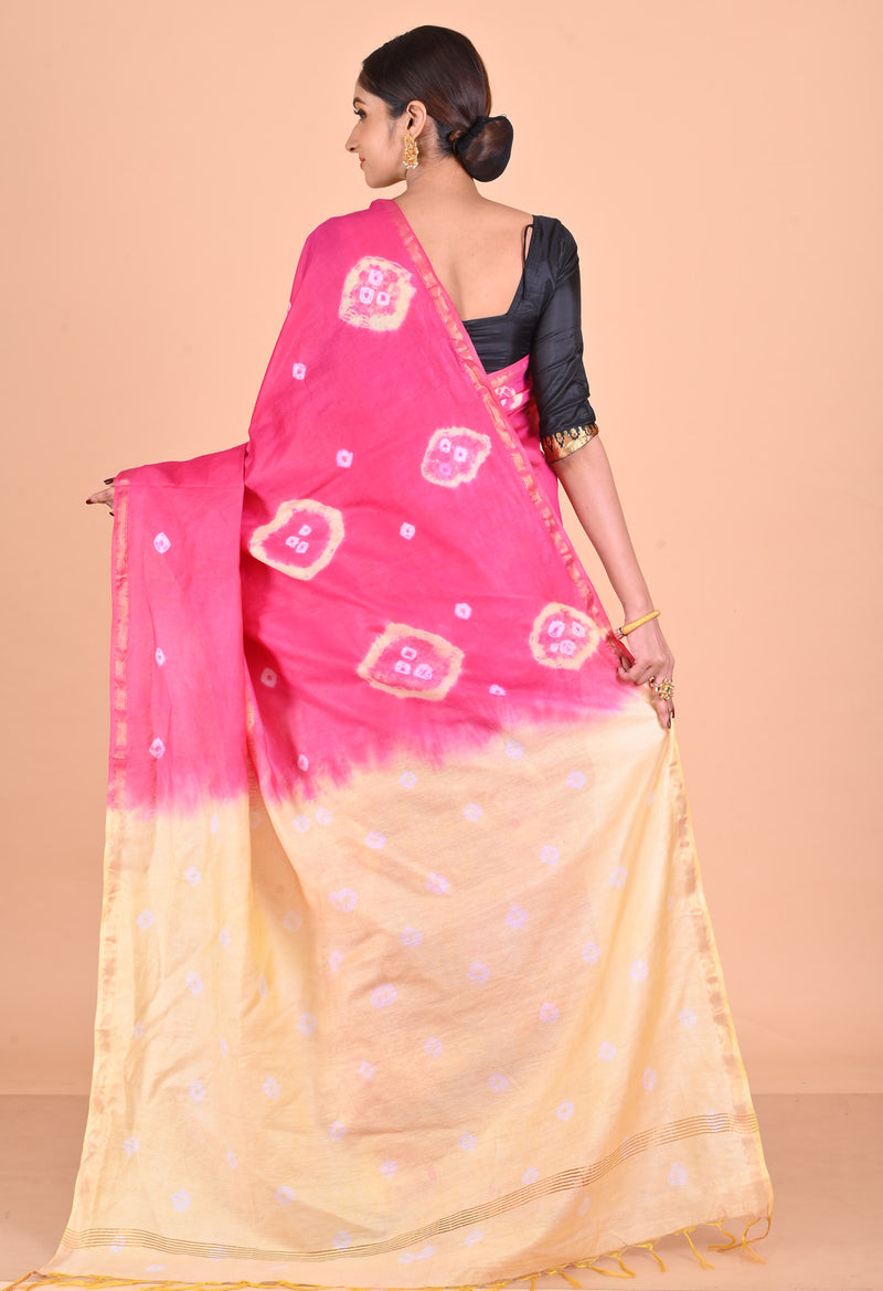 Pink-Cream  Shibori Chanderi Sico Saree-UNM69336