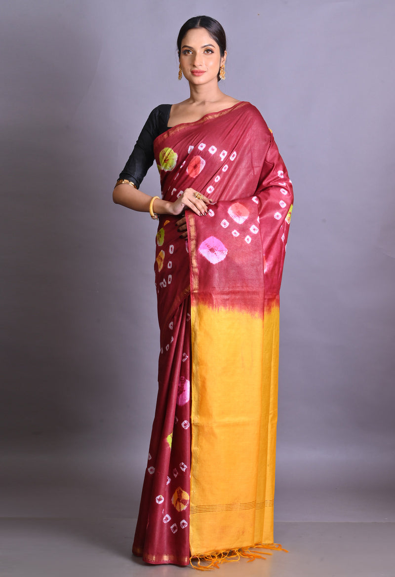 Red-Yellow  Shibori Chanderi Sico Saree-UNM69340