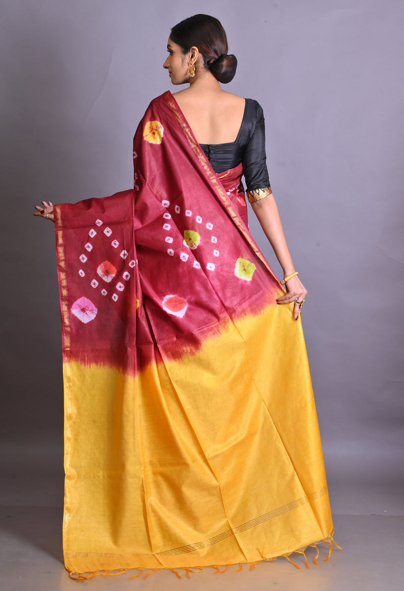 Red-Yellow  Shibori Chanderi Sico Saree-UNM69340