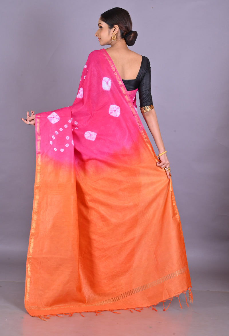 Pink-Orange  Shibori Chanderi Sico Saree-UNM69348