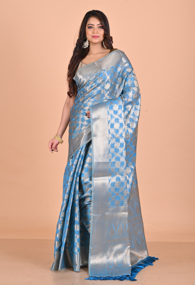 Light Blue  Fancy Banarasi Silk Saree-UNM69355