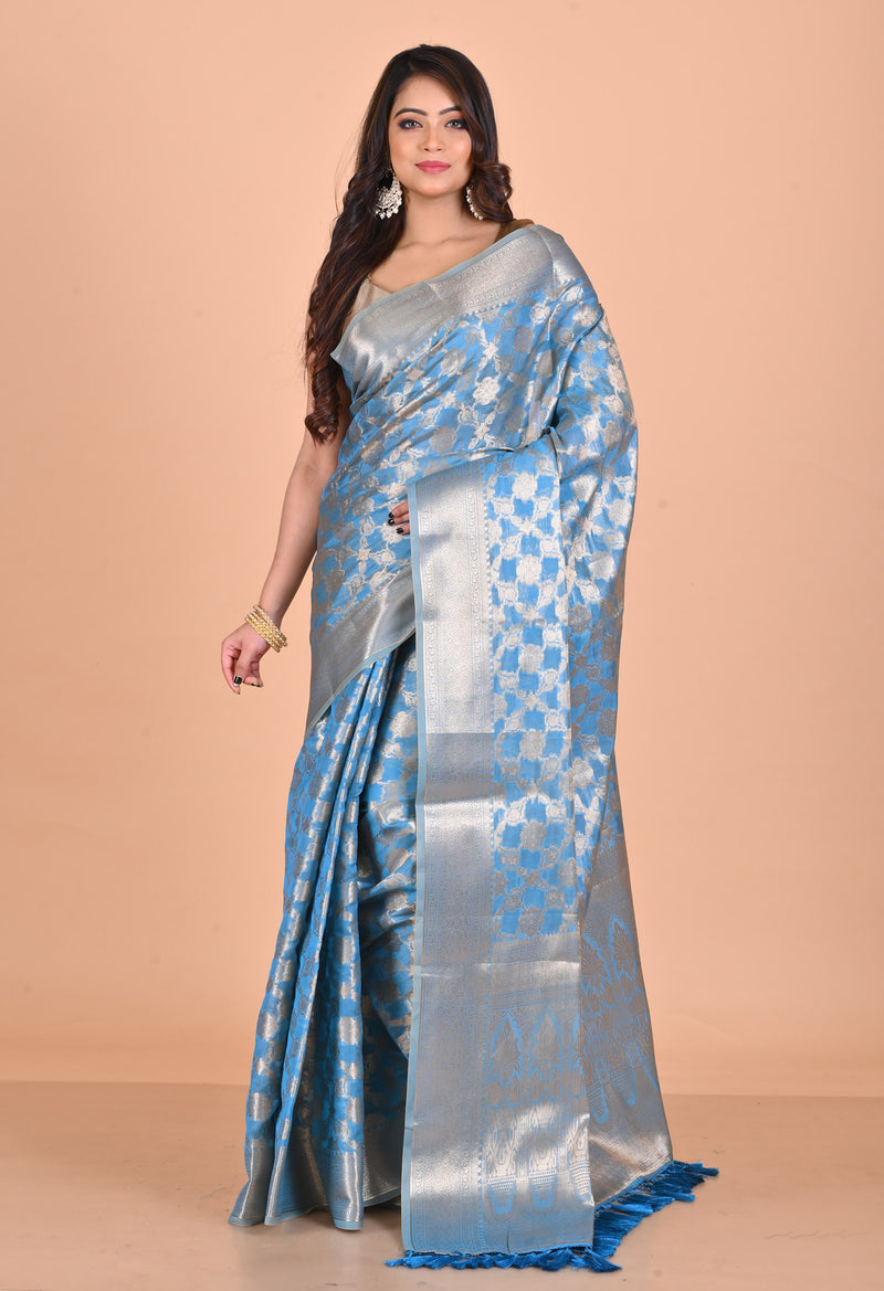Light Blue  Fancy Banarasi Silk Saree-UNM69355