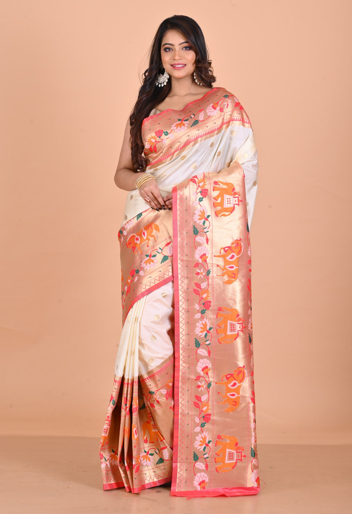 White  Paithani Silk Saree-UNM69357