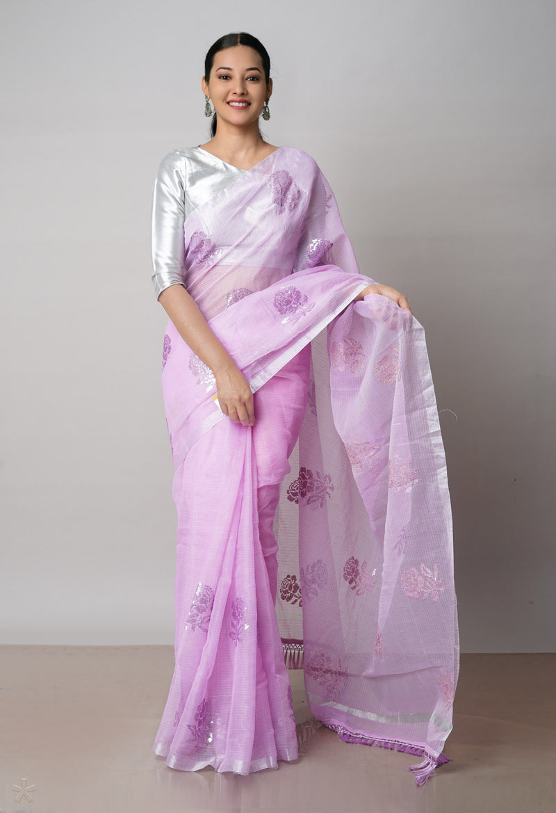 Pink Pure Sequence Embroidery Kota Cotton Saree-UNM71608