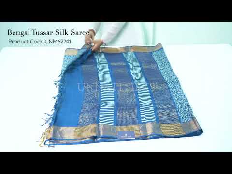 Navy Blue Pure Handloom Bengal Tussar Silk Saree