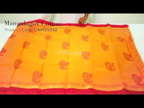 Orange Pure Embroidered Mangalagiri Cotton Saree