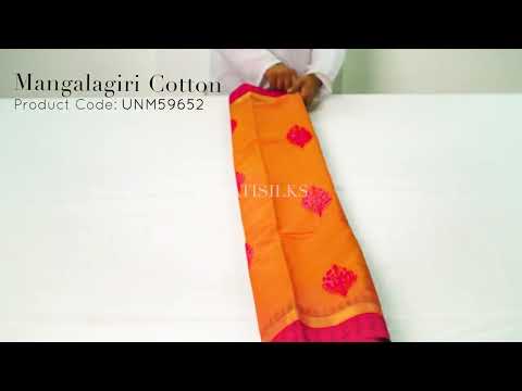 Orange Pure Embroidered Mangalagiri Cotton Saree-UNM59652