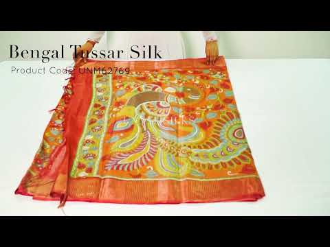Orange Pure Handloom Bengal Tussar Silk Saree