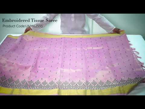 Pink  Cross Stitched Embroidered Tissue Saree